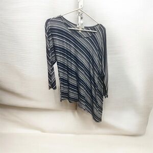 Dress Barn Diagonal Striped Navy and White Long Sleeve Top